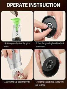 Pepper Grinder, Home Salt Grinder, Glass Spice Grinder, Manual Pepper Mill, Spice Crusher, Reusable Spice Bottle, Suitable For BBQ, Picnic, Camping, Kitchen Tool, Halloween Gift, Christmas Gift - Multicolor - View 5
