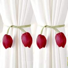 قطعتان من أربطة الستائر الأنيقة والبسيطة ذات التصميم الزهري، أربطة ستائر بتصميم زهرة التوليب، حبال ستائر، ديكورات، أشرطة ستائر غرفة المعيشة الجديدة، أربطة ستائر منسوجة، أشرطة ديكورية للستائر