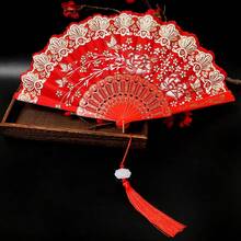 中式花卉印花金边折扇，优雅礼品扇，适合舞蹈表演 - 彩色 - 查看 5