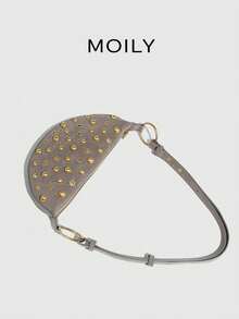 Bolso bandolera de estilo callejero punk con remaches y ajustable para un solo hombro para mujeres - Gris Claro - Ver 8
