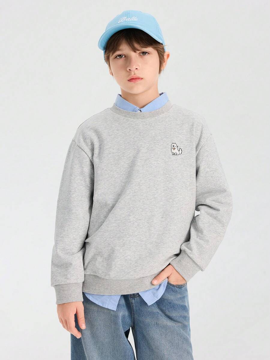 Balabala Boys' Long Sleeve Sweatshirt, Versatile Spring Top 2026 - Light Gray - View 1