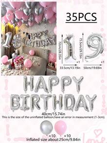 33/35件粉色银色气球套装，包含16英寸银色“生日快乐”字母气球、32英寸银色数字铝箔气球以及粉色银色乳胶气球，适用于生日派对装饰，例如16岁、18岁、21岁、23岁、30岁生日。 - 彩色 - 查看 19