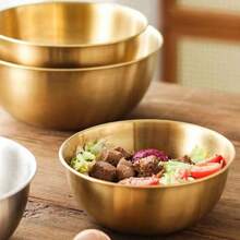 3pcs Stainless Steel Mixing Bowls Set, With Measurements, Multi-Purpose Kitchen Bowls For Salad, Fruit, Pasta, Easy To Clean, Holiday Themed, Outdoor , Brushed Metal Finish, Sizes 6.69", 7.48", 8.66" - Gold - View 2