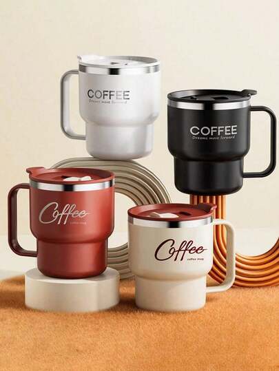 Portable Coffee Cup Coffee Mug With Lid & Handle Double-Layer Insulated Water Cup Reusable Cold And Heat-Resistant Drinking Cup Drinkware 400ML Large Capacity Drinking Cup Suitable For Men Women Use At Home School Dorm Office Gym Outdoor Sports Camping Picnic Travel