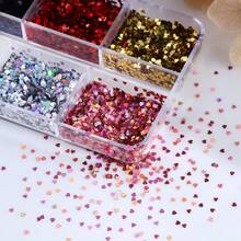 6色迷你心形树脂亮片，红色心形闪光薄片环氧树脂填充剂，细亮片环氧树脂填充剂，适用于珠宝制作、树脂摇摇模具、情人节礼物装饰品制作