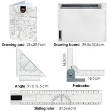 Drawing Board A4 Set - Geo Board - 7pcs. Technical Drawing Board With Carrying - Architecture Equipment - Architecture Drawing Set - Drafting Table - Transparent - View 3
