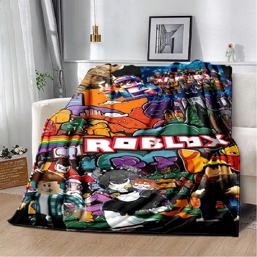 3D R-Robloxs Cartoon Game Flannel Blanket Soft Warm Throw Blanket For Bed Bedroom Room Living Room Travel Camping Picnic Gift3.Jpg - White - View 1