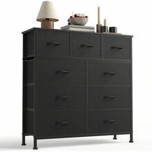 Sweetcrispy 9 Tall Fabric Clothes Cabinet Storage Organizers And Wood Top Surface Table Chest Of Drawers, 9 Drawer Dresser,Grids Grid Cabinet  Fabric Storage Tower For Bedroom, Hallway, Entryway, Closet, Tall Chest Organizer Unit With Fabric Bins, Steel Frame, Wood Top, Easy Pull Handle, Charcoal - 黑色 - 查看 1