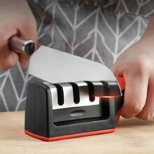 3-In-1 Kitchen Knife Sharpener – Professional Manual Sharpener For Knives & Scissors – Tungsten Steel, Ceramic, Coarse & Fine Slots – Non-Slip Base & Ergonomic Handle – For Home & Chef Use - Black - View 2