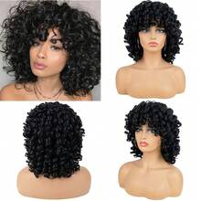 14 Inch Medium Length Stretch Curl Wig African Curl Wig Synthetic Wig Beginner Friendly Heat Resistant Wig - Black - View 2