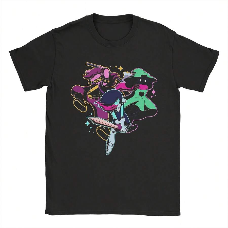 Game Kris Ralsei Susie Men's T Shirts Casual Tee Shirt Short Sleeve Crewneck T-Shirts 100% Cotton Classic Tops - 黑色 - 查看 1