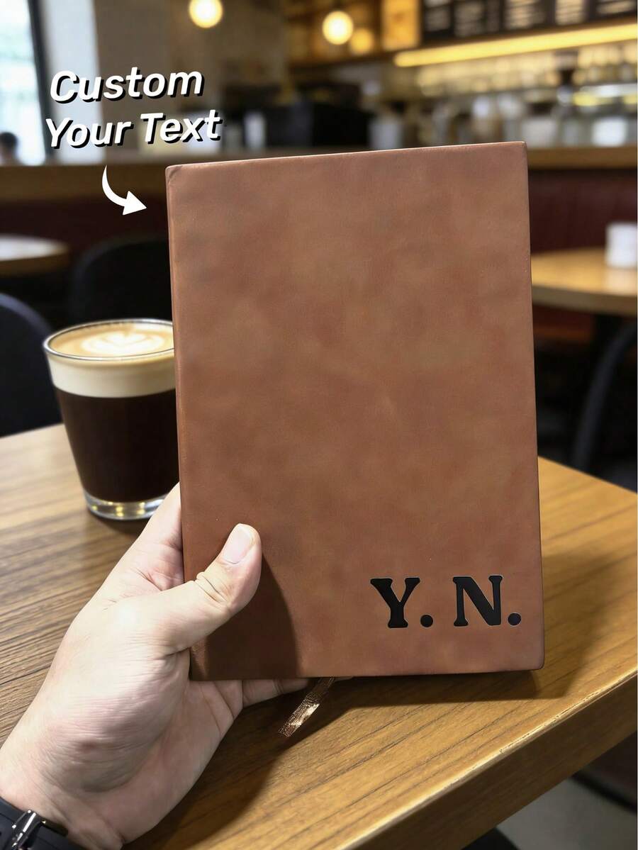 1pc Personalized A5 Notebook,Custom Name & Initials,PU Leather Tan-Brown Cover,100 Lined Pages,Back-To-School Gift,Holiday/Birthday Gift For Students & Professional - Multicolor - View 1