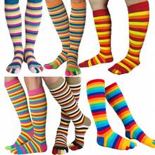 2 Pairs Women's Rainbow Toe Socks, Knee High Toe Socks, Striped Knee Socks, Mid-Calf Socks, Calf Socks - Multicolor - View 7
