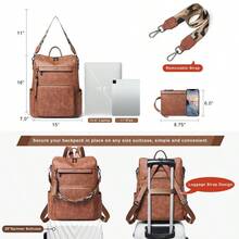 Vegan Leather Backpack For Women Backpack Purse 15.6 Inch Womens Laptop Backpack For College Travel Work - NubuckBrown - View 4