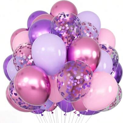 Latex Balloon Set (52pcs/30pcs Per Set) In 10-Inch/12-Inch Sizes, Available In Macaron Pink, Metallic Purple, Macaron Purple, Metallic Rose Red, Purple Confetti And Rose Red Confetti. Ideal For Valentine's Day Balloon Arches, Birthdays, Anniversaries