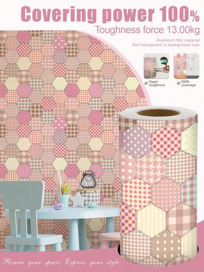 1 rulle 1m/3m/5m retro rosa gul geometrisk hexagon texturerad tapet i konstnärlig stil, lämplig för hemrenovering, rumsinredning, skåprenovering, badrumsinredning, vattentät, fläckbeständig, vinyl gör-det-själv-tapet