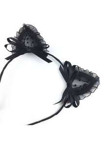 1pc Brown Leopard Print Halloween Fox Ear Cute Party Polyester Fiber (Polyester) Headband, Animal Ear COS Headpiece, Suitable For All Seasons, Party, Masquerade, Black Lace Veil, Trending Cute Cat/Rabbit Ear Headband, Women's Hair Accessory - Brown - View 8