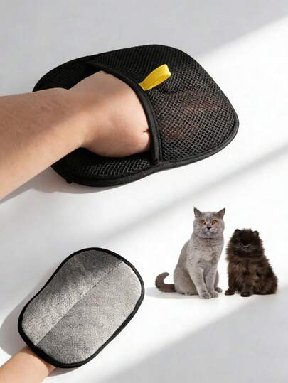 双面可重复使用可清洗宠物毛发去除手套，便携式宠物美容工具，适用于地毯和家具，宠物主人必备