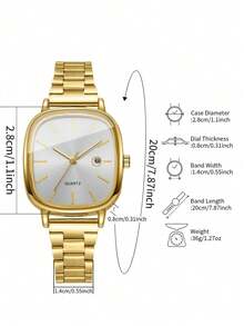 1 Pair Stainless Steel Couple Watches, Quartz Movement, Square Dial Design, Luminous, Calendar, Business & Casual Wear, Best Gift For Couples, Back To School, Valentine's Day