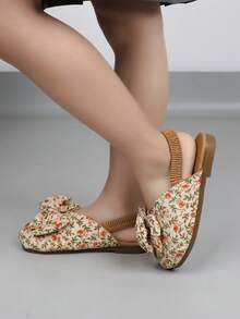 波西米亚公主风女童凉鞋，夏季儿童罗马沙滩鞋，带蝴蝶结，女婴绑带拖鞋 - 米色 - 查看 5