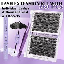 DIY Lash Extension Kit 280pcs Individual Lashes Cluster D Curl Eyelash Extension Kit Lash Clusters With Lash Bond And Seal And Lash Applicator Tool (KIT,40D+50D-D-9-16MIX),38504947 - Flutter Effect - View 2
