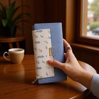 Long Wallet Blue A Printed Folding Buckle Clutch Multi-Functional Fashion Storage Bag Mobile Phone Integrated Certificate Bank Card Bag ID Card Slot Can Put Photos Mobile Phone Wallet Birthday Gift Wallet Daily Household Bank Card Certificate Storage Long Ticket Holder Boutique Mobile Phone Wallet Travel Storage Ticket Holder