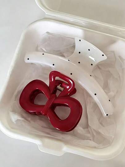 2 piezas/1 pieza Pinzas para el cabello de mujer blancas y rojas de plástico ligero, elegantes y versátiles de unicolor, adecuadas para salidas diarias, casual, fiesta, viajes, playa, coleta, moño, lavado de cara, maquillaje, accesorio de vestir, pasador de lazo para el cabello, accesorios de moda para el cabello