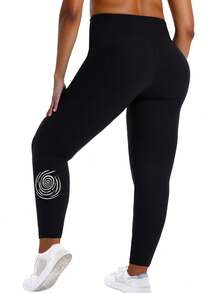 1 chiếc quần legging nữ cỡ lớn màu đen với họa tiết sọc phản quang, chất liệu vải mềm mại, kiểu dáng giản dị và thời trang cho các hoạt động thể thao ngoài trời và chạy bộ, tối giản, mềm mại và co giãn, phù hợp cho yoga, ở nhà và trong nhà. - màu đen - Xem 4