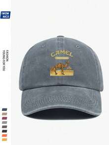 1顶男女通用驼色印花复古水洗棒球帽，可调节户外帽，适合旅行、度假、运动、海滩、校园等场合，Y2K风格，最佳节日礼物 - 款式I - 查看 7