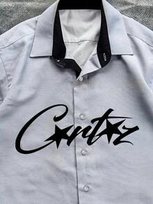 男士修身赛车风大字母印花短袖衬衫，Y2K 高街街头服饰 - 彩色 - 查看 4