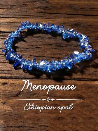 Pulsera equilibradora de la menopausia, con cuentas de ópalo azul y un cordón elástico extensible, ayuda a promover el equilibrio emocional.