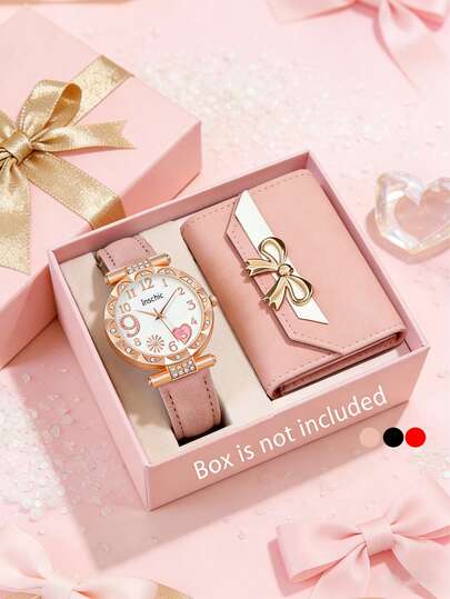 1只/2只装女孩优雅精准圆形烟花石英表，附赠时尚钱包，适合日常佩戴、生日/节日礼物、派对、度假、学校装饰、情人节、新年等场合，是送给女孩的完美礼物，也是优雅的配饰。