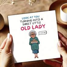 A Funny Birthday Card For The Best Friend - "Look At You Becoming A Cute Little Old Lady", Humorous Greeting Card Showing An Angry Elderly Woman And A Cake, Very Suitable As A Birthday Card For A Friend, Sister Or Wife - 紅色 - 查看 2