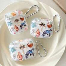 1 套椰子岛海龟涂鸦设计无线蓝牙耳机保护套，兼容苹果 1/2/3/Pro