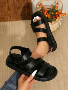 Women's Hook And Loop Roman Sandals, Thick Sole Non-Slip Casual Strap Black Athletic Sandals - Black - View 4