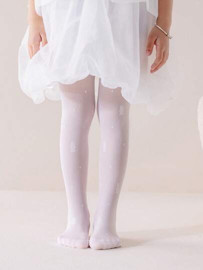 1 pieza Leggings para niños con estampado de conejo blanco, simple y clásico, con estilo, piel amigable, cómodo y transpirable, versátil, adecuado para uso diario, vacaciones, fiestas, viajes y vuelta al colegio