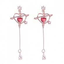 1PC Korean Style Girl  Pink Heart  Water Drop Earrings Cute Elegant Tassel Long Earrings Ear Jewelry - 1 - 查看 5