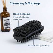 Double-Sided Exfoliating Silicone Bodcrubber, 2-In-1 Bath Scrubber, Shampoo Brush, Silicone Loofah For All Skin Types, Shower Bodcrubber, Easy To Clean, Lather Well (Black),38470943 - 黑色 - 查看 5