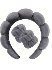 1个面部头带/2个面部腕带/3套SPA头带、化妆头带、面部头带、护肤头带、粉色天鹅绒蓬松海绵头带、蝴蝶结、泡泡头带、SPA头带、腕带、女士及女孩发饰套装 - 彩色 - 查看 20