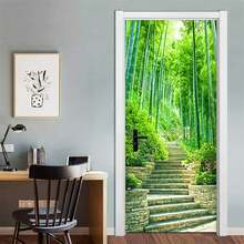 KACOLOR Modern Art Bamboo Forest 3D Door Sticker For Bedroom Livingroom Bathroom, 2PCS Wall Decal Se--Adhesive Waterproof Removable Door Murals Wallpaper Home Decoration - Sp-f414 - 查看 1