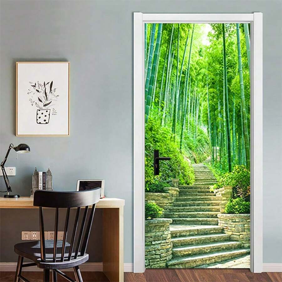 KACOLOR Modern Art Bamboo Forest 3D Door Sticker For Bedroom Livingroom Bathroom, 2PCS Wall Decal Se--Adhesive Waterproof Removable Door Murals Wallpaper Home Decoration - Sp-f414 - 查看 1