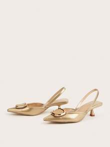 Women's 2025 New Fashion Metal Buckle Elegant Pointed Toe High Heel Pumps - Gold - View 3