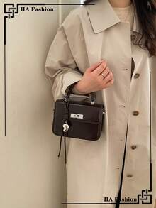 1pc Heart-Shaped Pendant Small Square Handbag, Adjustable Shoulder Strap, Crossbody Bag, New Fashion Ladies Commuter Purse - Chocolate Brown - View 10