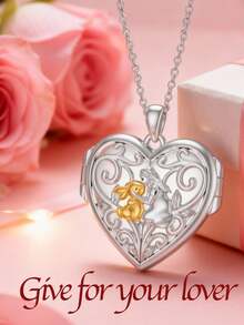 1pc Photo Frame Necklace, Rabbit Heart Shaped Box Necklace, Fashionable & Minimalist, Suitable For Valentine's Day/Anniversary Gift - Necklace 1100 - View 4