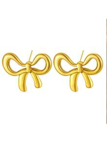 2pcs Minimalist Bow Stud Earrings, Sweet & Cute Pierced Jewelry, Suitable As Party Gifts - Gold - View 7