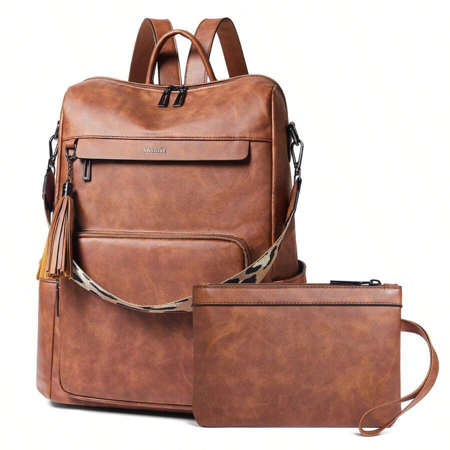 Vegan Leather Backpack For Women Backpack Purse 15.6 Inch Womens Laptop Backpack For College Travel Work - NubuckBrown - View 1