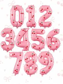 3件套樱桃装饰数字气球，包含一个32英寸粉色数字气球、樱桃贴纸装饰，适用于生日装饰、樱桃主题生日派对、场景装饰、房间装饰、生日庆典装饰、迎婴派对、摄影道具、周年纪念、婚礼、樱桃主题派对装饰、生日庆典派对用品。 - 彩色 - 查看 8