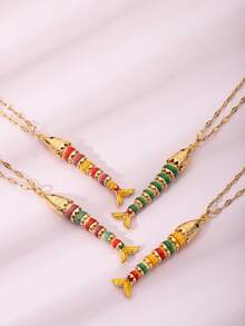 Micro-Inlaid Zirconia Copper Fish Pendant Necklace, Suitable For Women's Daily, Party And Vacation Matching - Multicolor - View 3