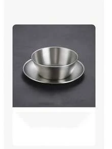 2pcs Korean Style Dining Bowl, Outdoor Eating Plate, Gold Color Small Bowl, Commercial Creative Soup Bowl, Stainless Steel Hot Pot Dipping Sauce Bowl, Bowl & Plate Set - Silver - View 2