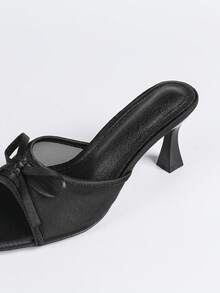 Sandálias de Salto Alto Peep Toe Pretas de Tule com Laço, Estilo Elegante e Sexy para o Verão, Sandálias de Salto Alto Pretas - Preto - Visão 7